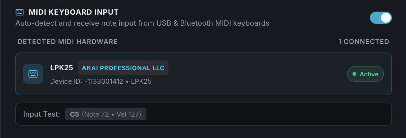 MIDI Keyboard Input and Hardware Detection screenshot